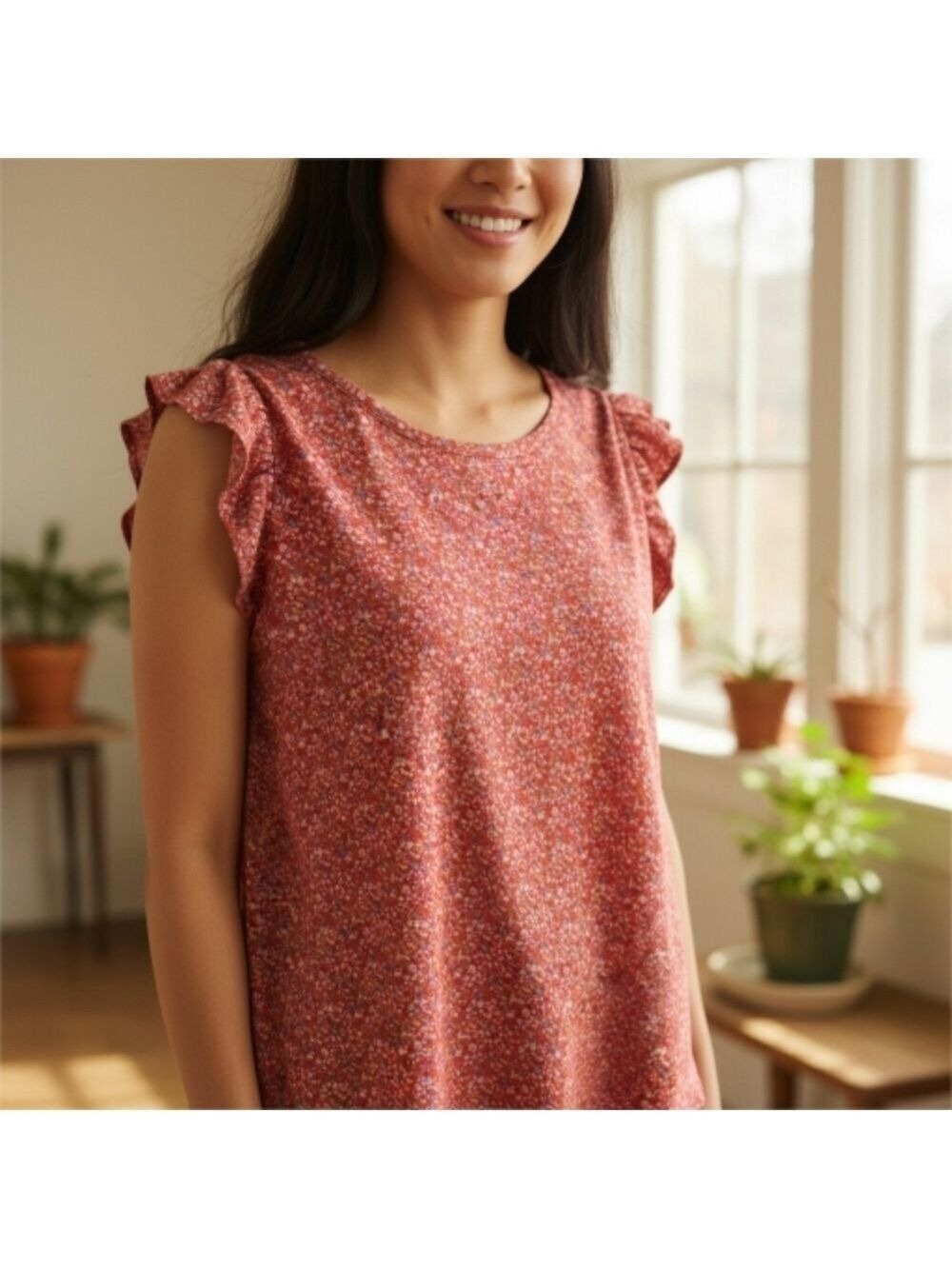 Red Floral Sleeveless Blouse XL Plus